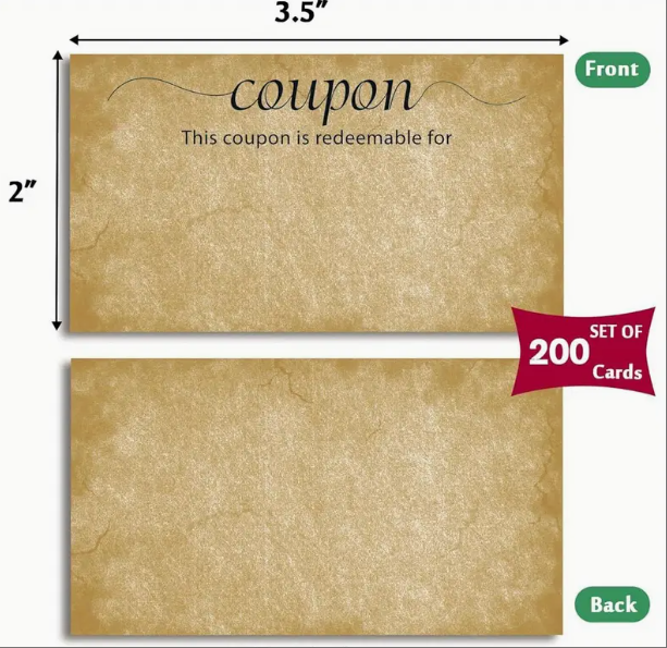 200pcs Blank Coupon Cards